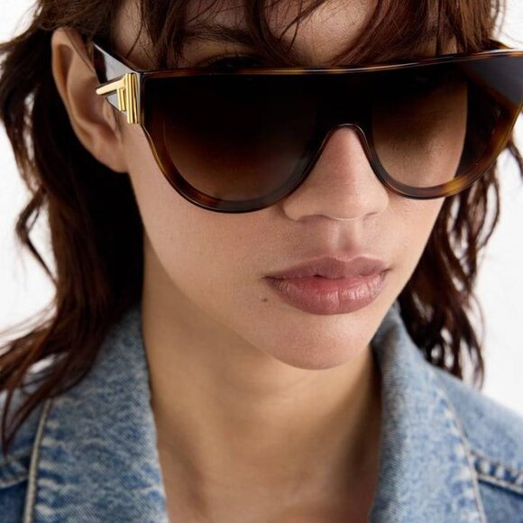 Fendi FE40150I 56P Sunglasses Shiny Havana Shield Frame, Green Gradient Lenses main image 7